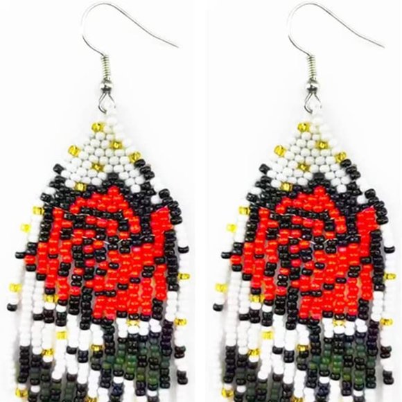 Long 4.5" Handmade Beaded Rose Earrings Large Roses Beads Handcrafted Floral - Picture 2 of 5
